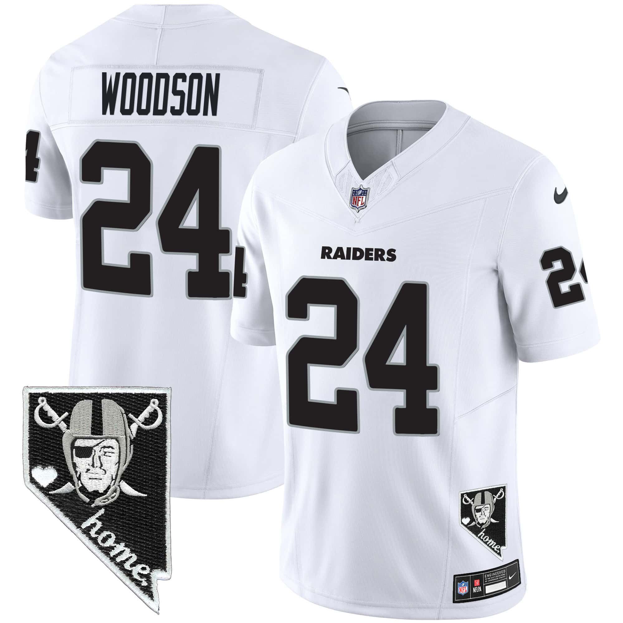 Men Oakland Raiders 24 Woodson White 2024 Nike Nevada Home Patch Vapor NFL Jersey